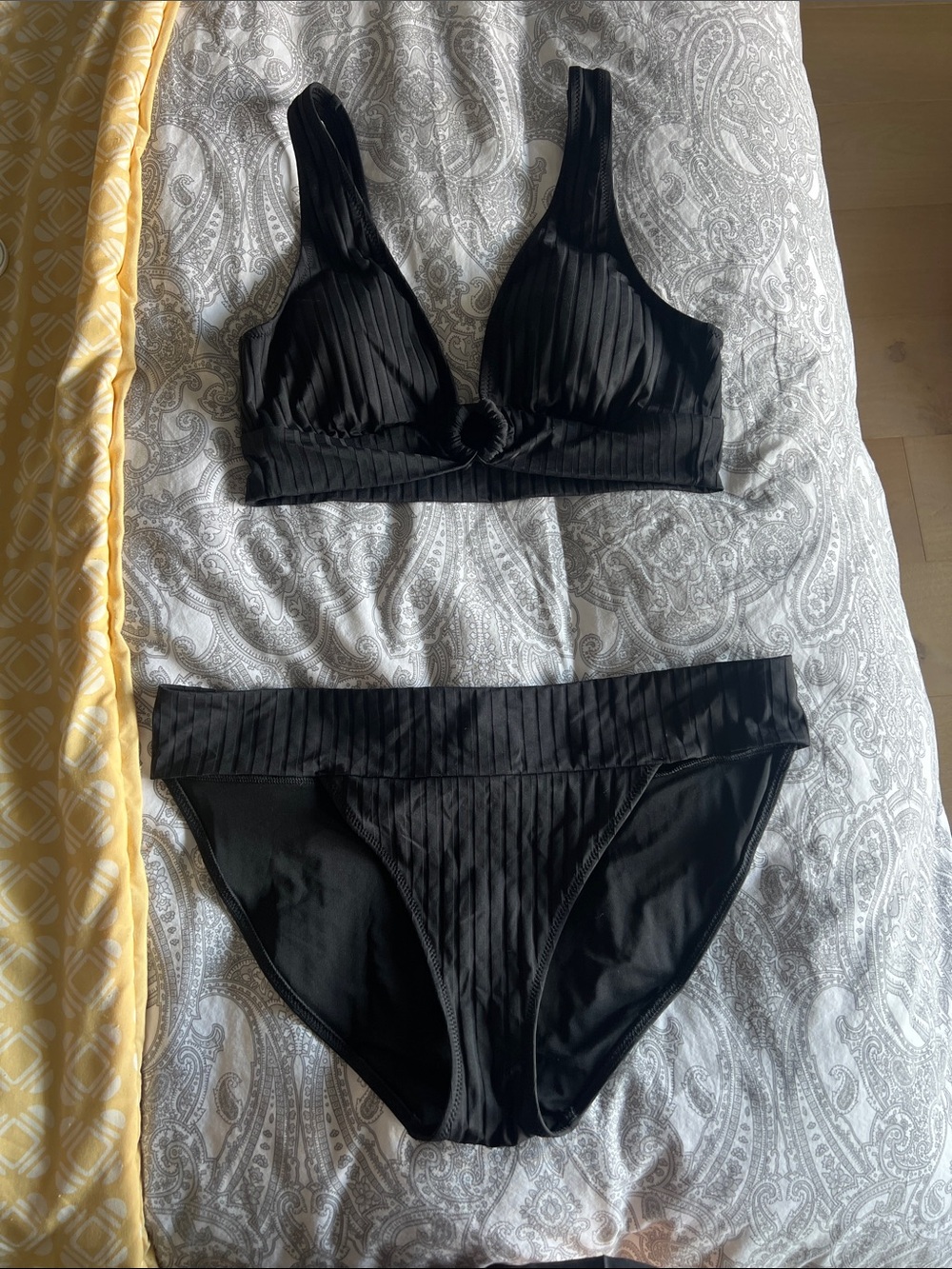 aerie Black Ribbed Knot Bikini Set